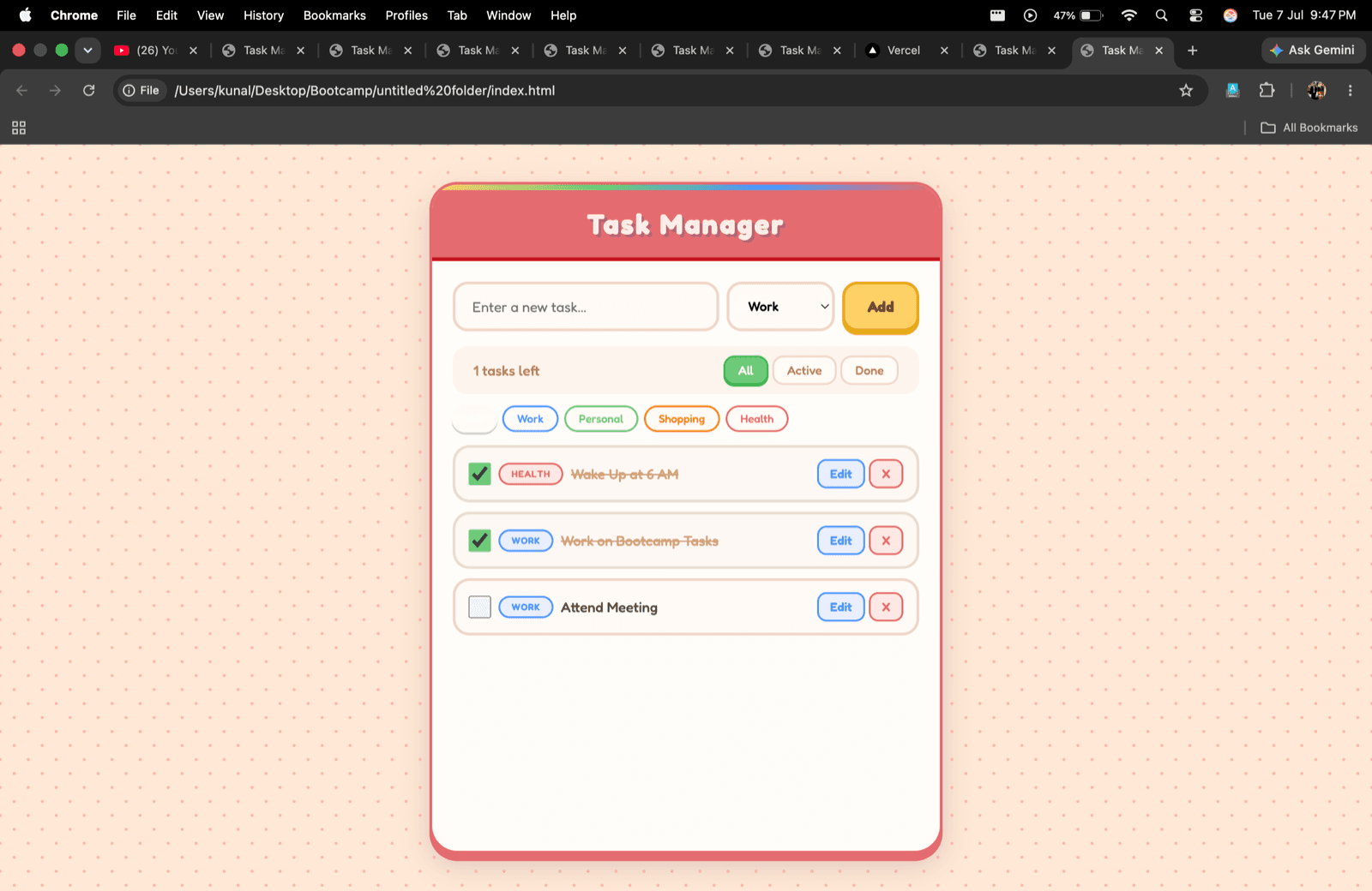 Task Manager showing a list of tasks
