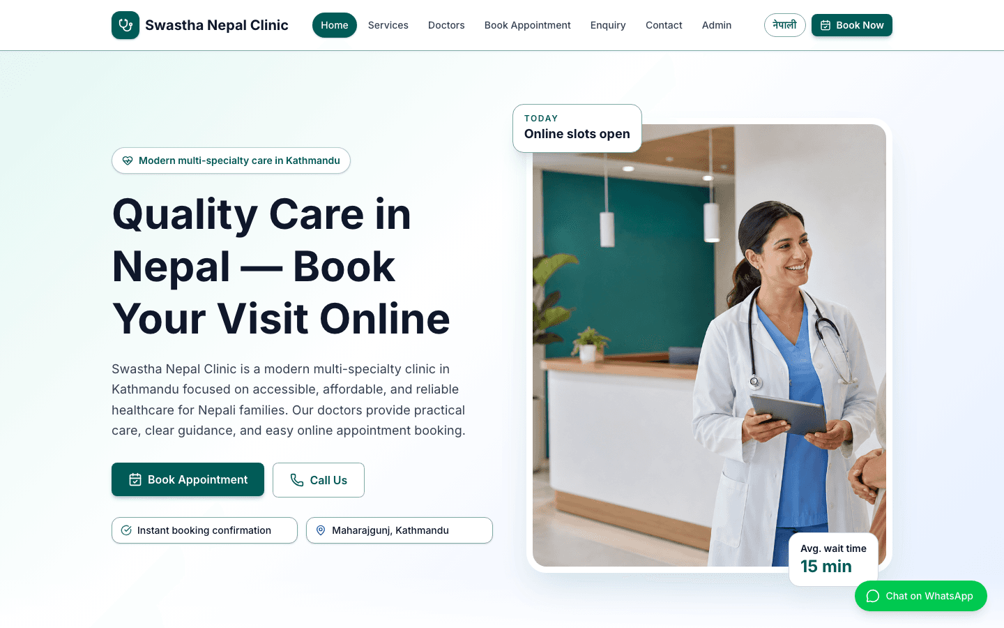 Clinic booking platform home page